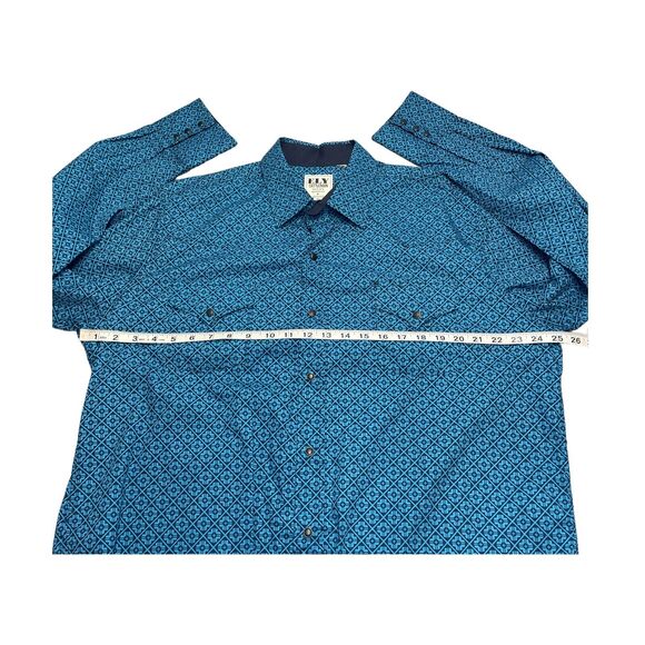 Ely Cattleman Western Shirt Mens XL Blue Geometric Long Sleeve Pockets Snap - Picture 4 of 6